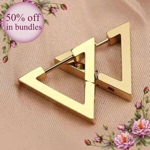 Geometric Triangle Stainless Steel Earrings, Smooth Ear Stud, Trendy Earrings